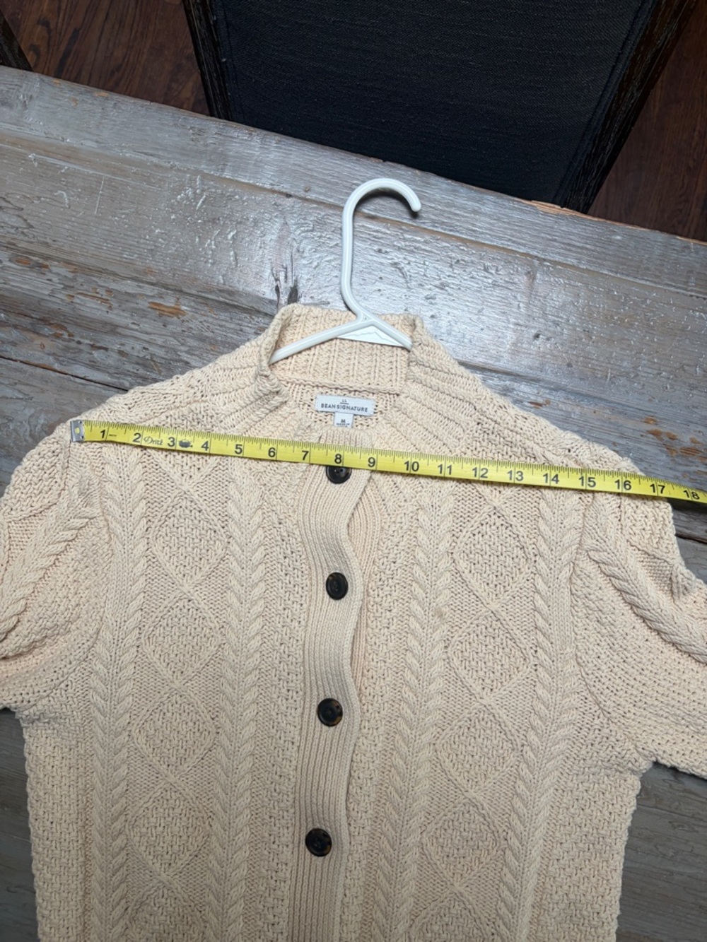 Women's Signature Cotton Fisherman Sweater, Short Cardigan, Cream - Picture 11 of 13